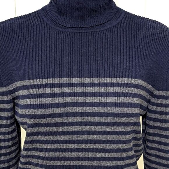 Liz Claiborne Cotton Blend Navy/Grey Stripe Turtleneck Long Sleeve Sweat… - Picture 7 of 11